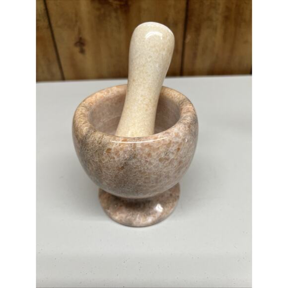 Mortar and Pestle Marble Stone Light Pink Yellow Pharmaceutical 4" - Picture 2 of 5